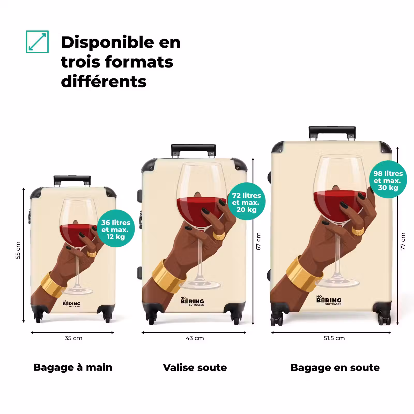 Valise - Femme - Vin - Verre - Illustration - Rouge — 1