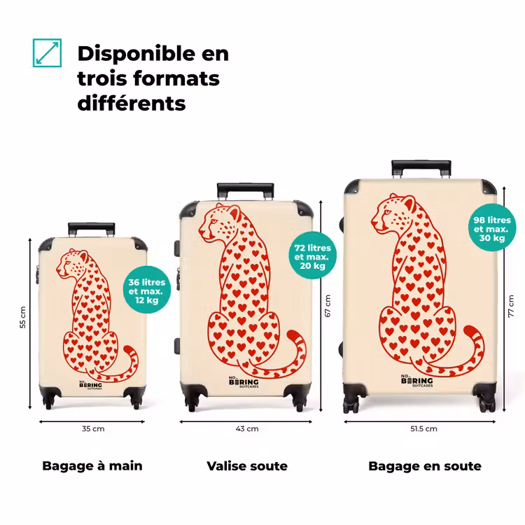 Valise - Chat - Cœurs - Animaux - Moderne - Rouge — 1