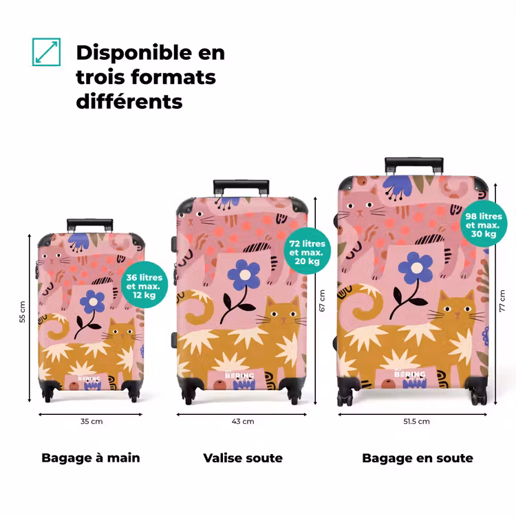 Valise - Chat - Fleurs - Animaux - Moderne - Rose — 1