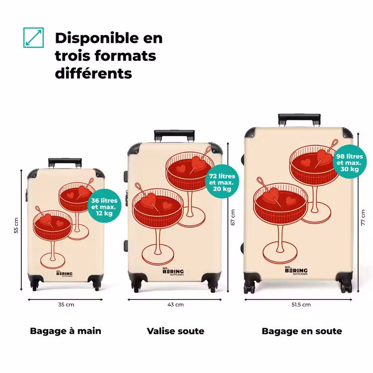 Valise - Cocktail - Cœurs - Amour - Illustration - Rouge — 1