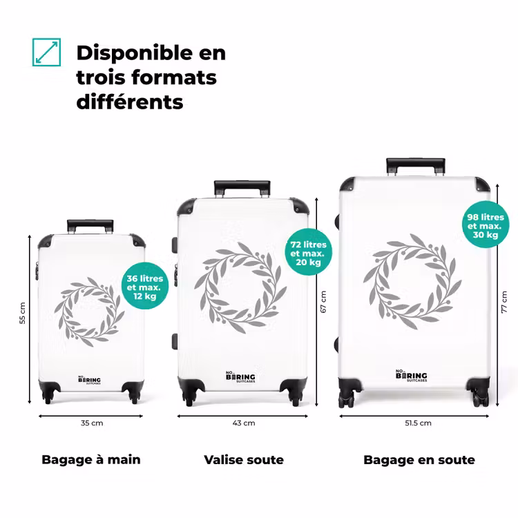 Valise - Couronne - Feuilles - Nature - Minimaliste - Gris — 3