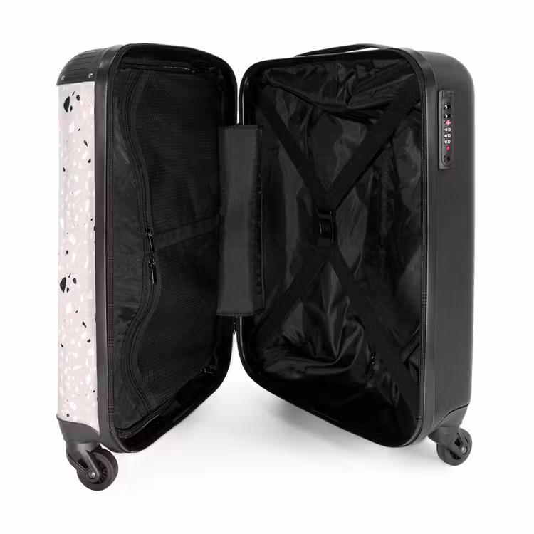 Valise - Motif terrazzo beige avec noir et blanc — 4