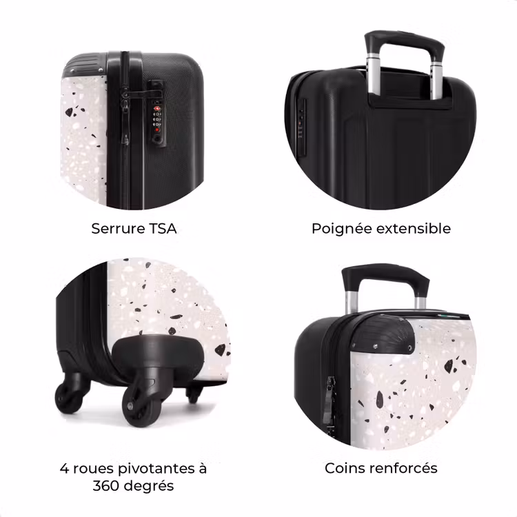 Valise - Motif terrazzo beige avec noir et blanc — 7
