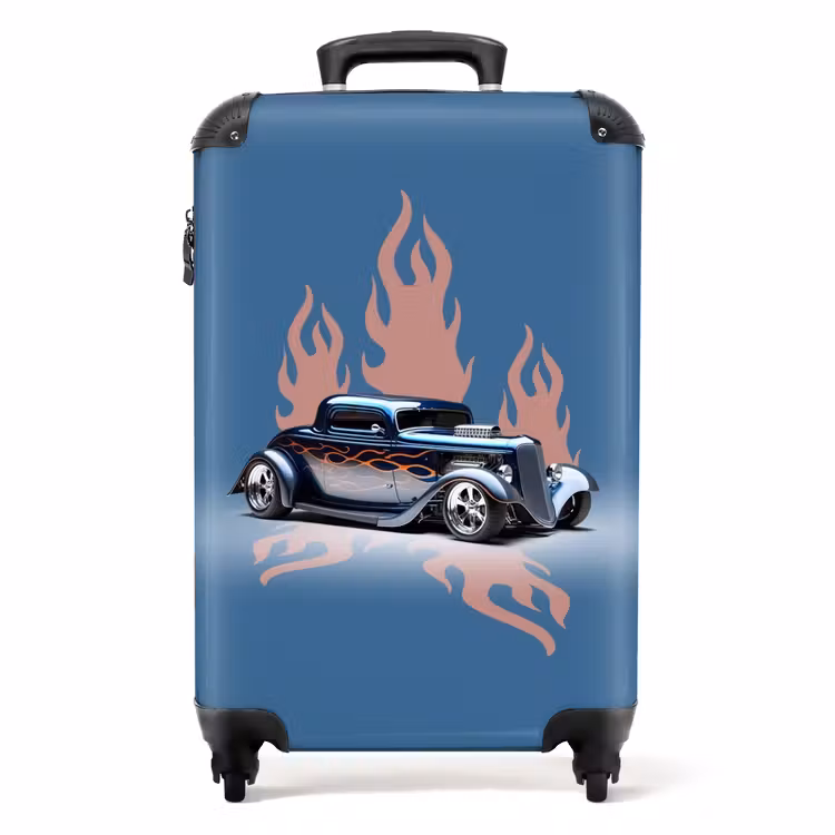 Valise - Voiture bleue avec flammes roses — 1