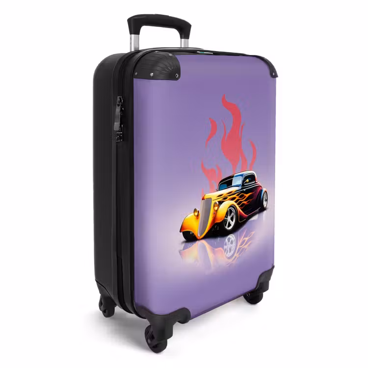 Valise - Voiture jaune avec flammes roses — 2