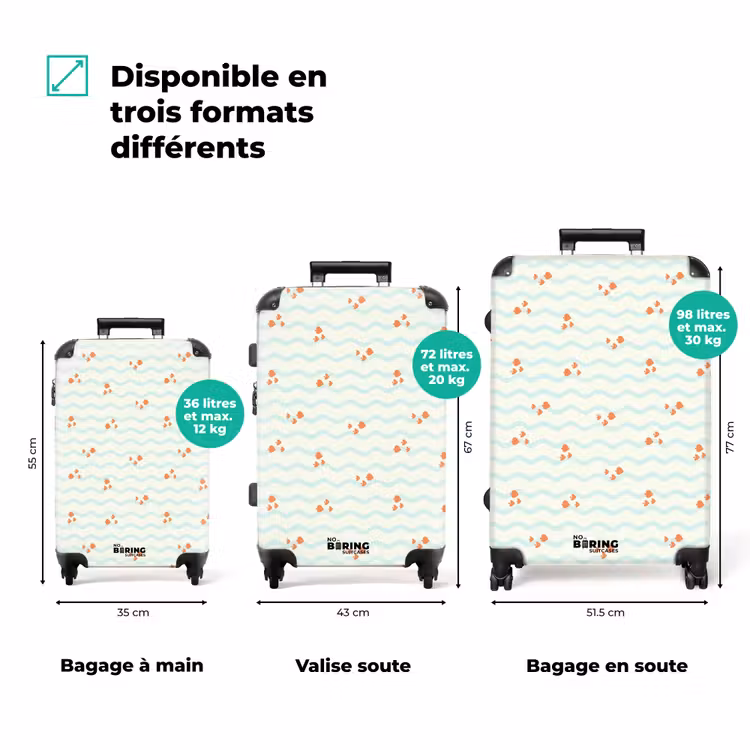 Valise - Mer avec motif de poisson orange bleu — 3