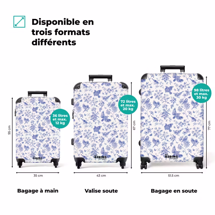 Valise - Motif classique d'oiseaux et de fleurs bleu et blanc — 3