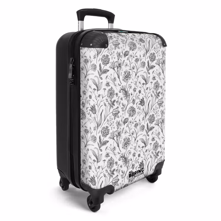 Valise - Motif floral classique noir et blanc — 2