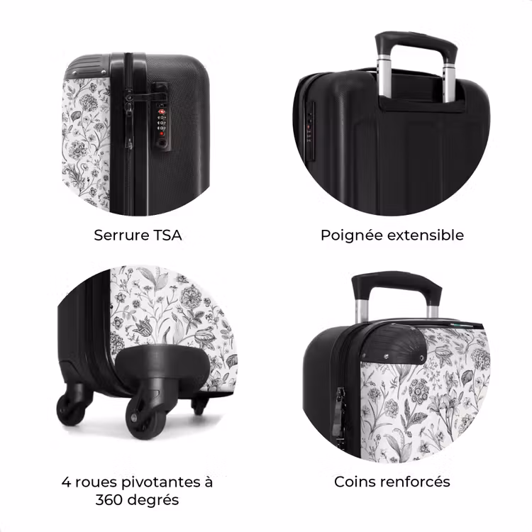 Valise - Motif floral classique noir et blanc — 8