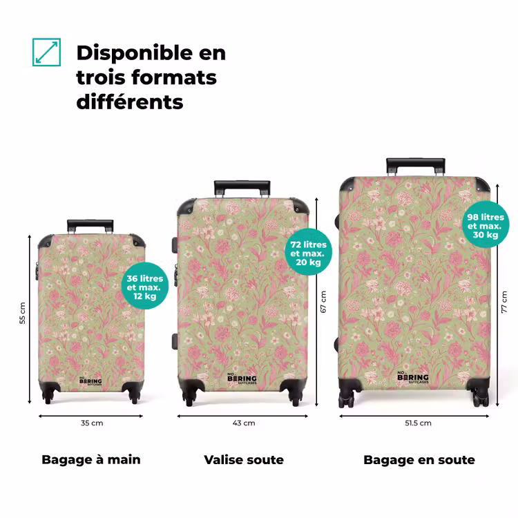 Valise - Motif floral classique rose et vert — 3