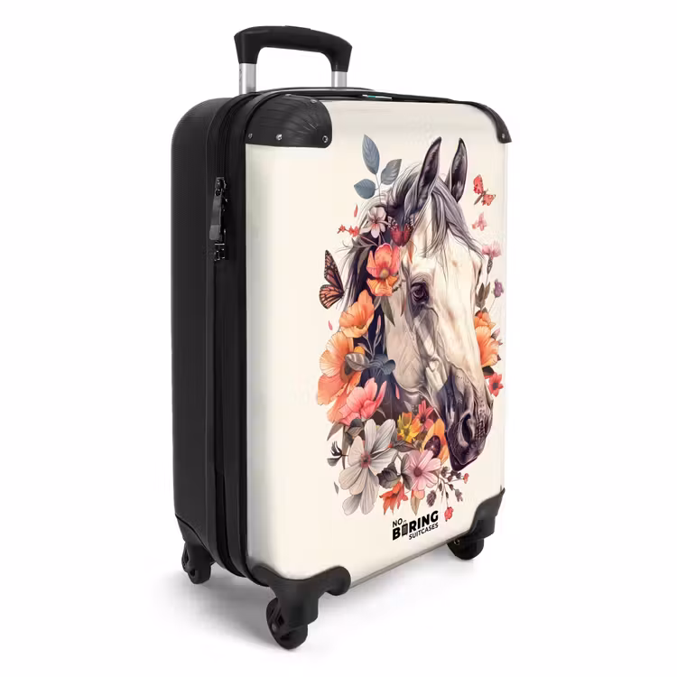 Valise - Tête de cheval blanc entourée de fleurs et de papillons — 2