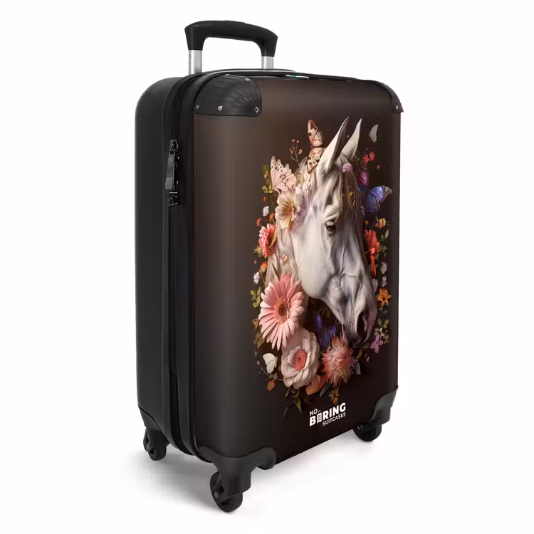 Valise - Tête de cheval blanc parmi une guirlande de fleurs colorées — 2