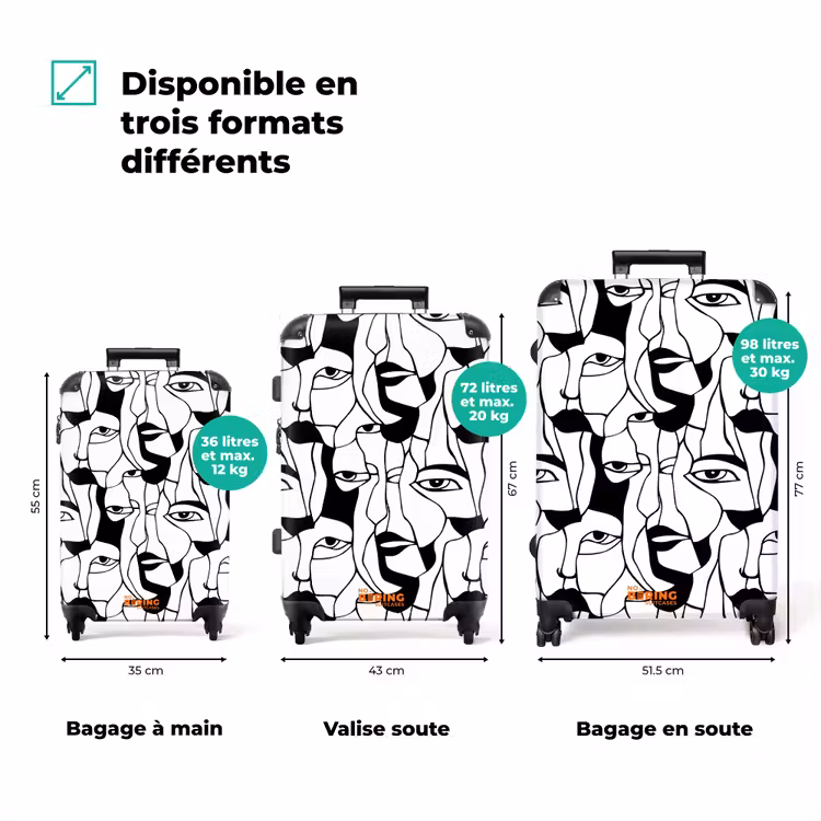 Valise - Lignes - Visages - Noir - Blanc — 3