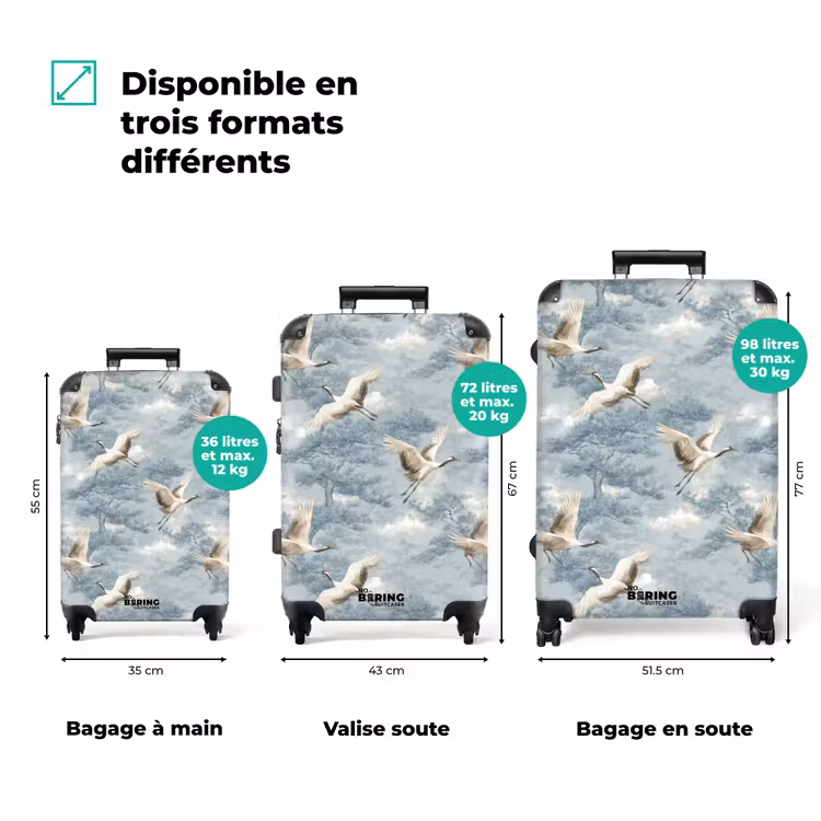 Valise - Nuages - Grues - Bleu — 3