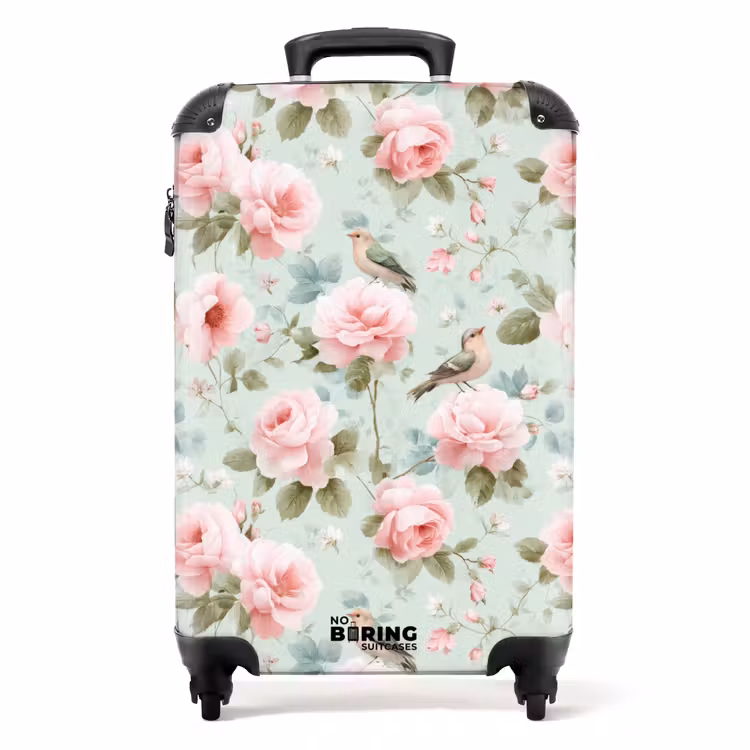Valise - Roses - Oiseaux - Pastel - Coloré — 1