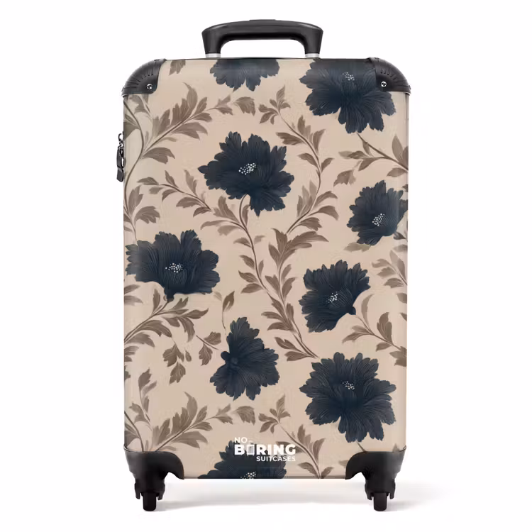 Valise - Motif - Fleurs - Noir - Beige — 1