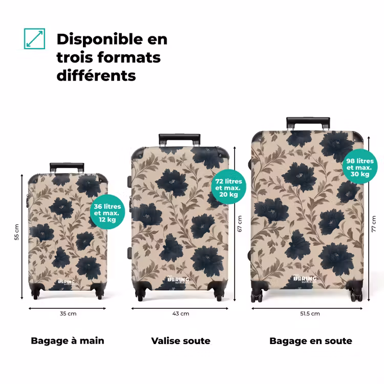 Valise - Motif - Fleurs - Noir - Beige — 3