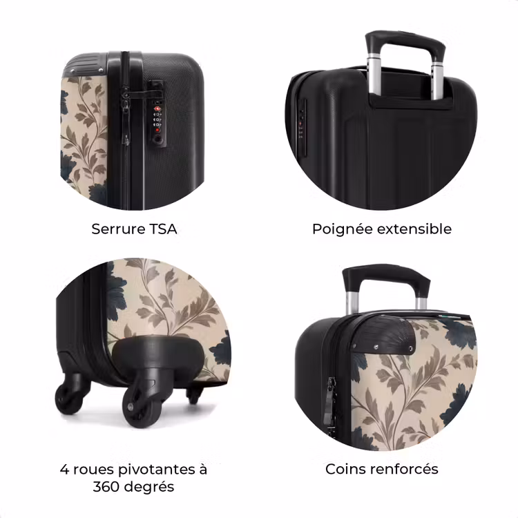 Valise - Motif - Fleurs - Noir - Beige — 8