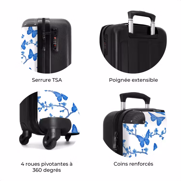 Valise - Papillon - Fleurs - Bleu — 8