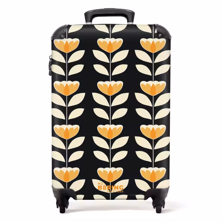 Valise - Retro - Fleur - Noir - Jaune ocre — 1