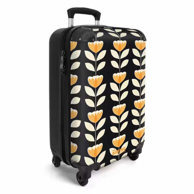 Valise - Retro - Fleur - Noir - Jaune ocre — 2