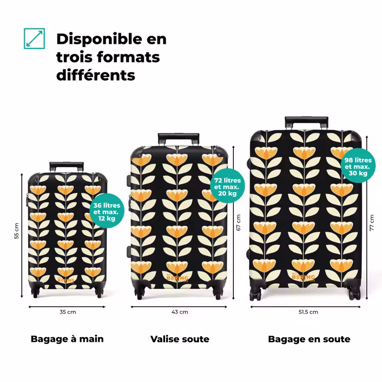 Valise - Retro - Fleur - Noir - Jaune ocre — 3