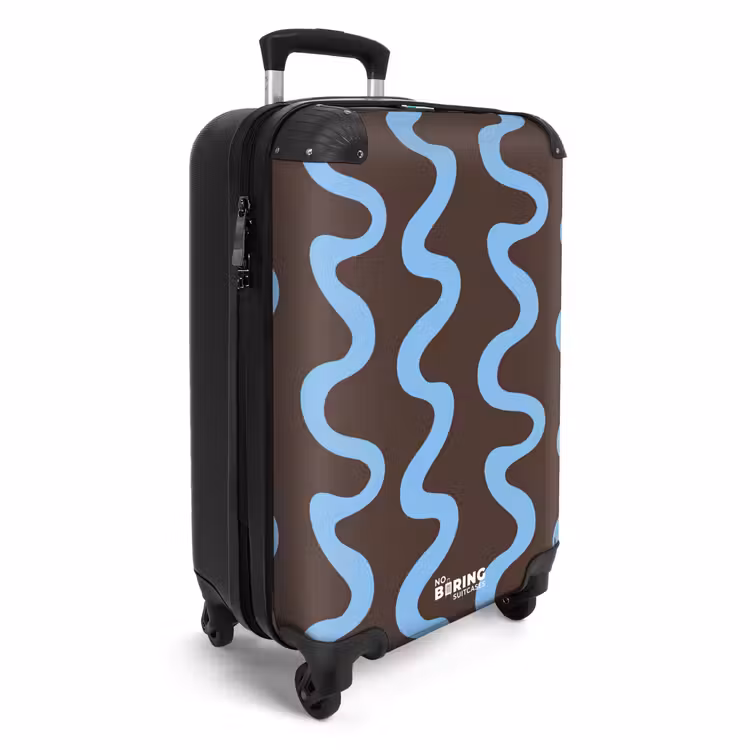 Valise - Lignes sinueuses - Bleu - Marron - Minimaliste — 2