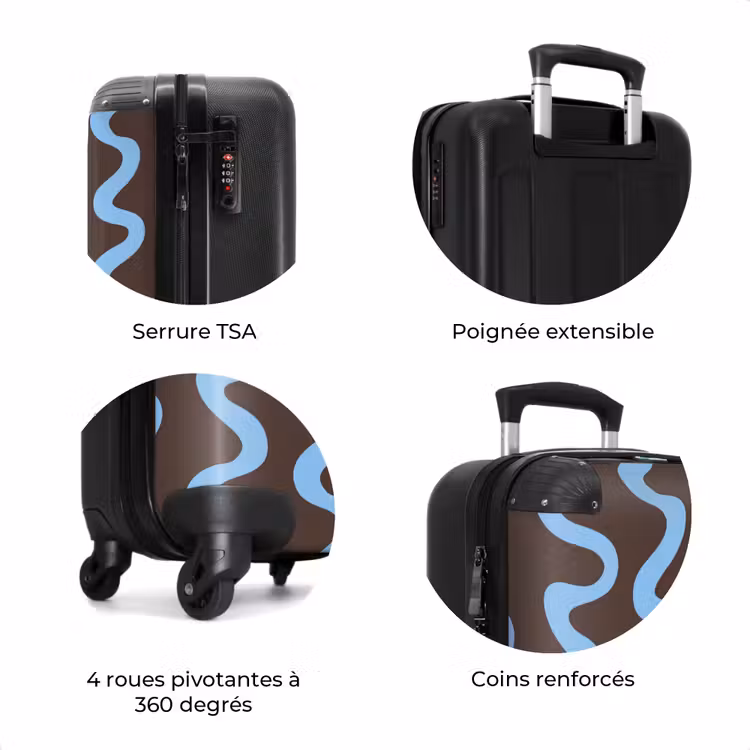 Valise - Lignes sinueuses - Bleu - Marron - Minimaliste — 8