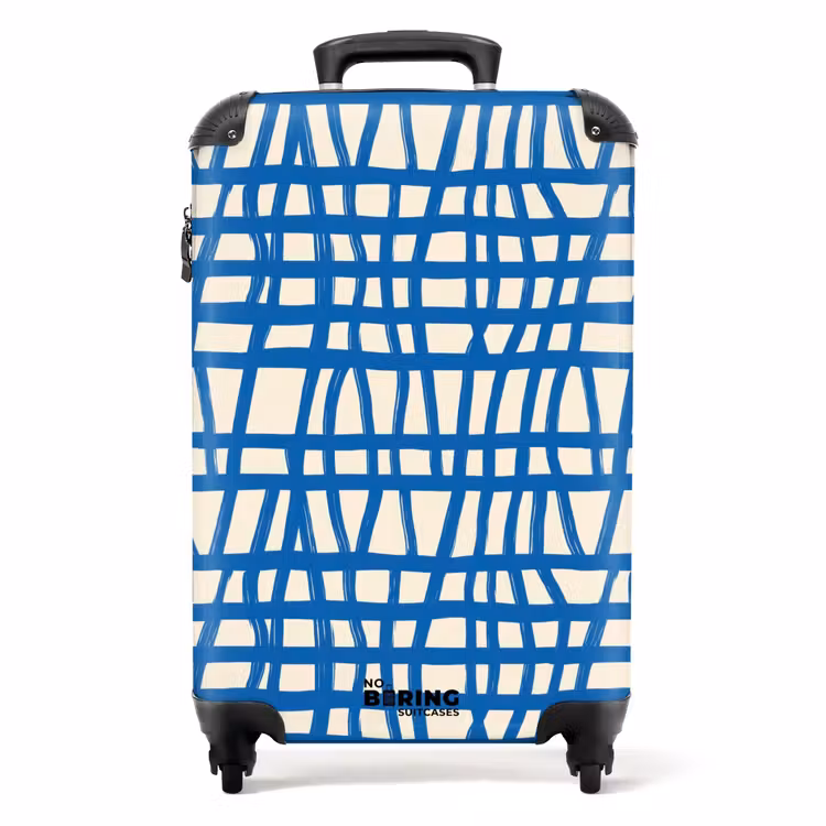 Valise - Motif à carreaux - Bleu - Crème — 1