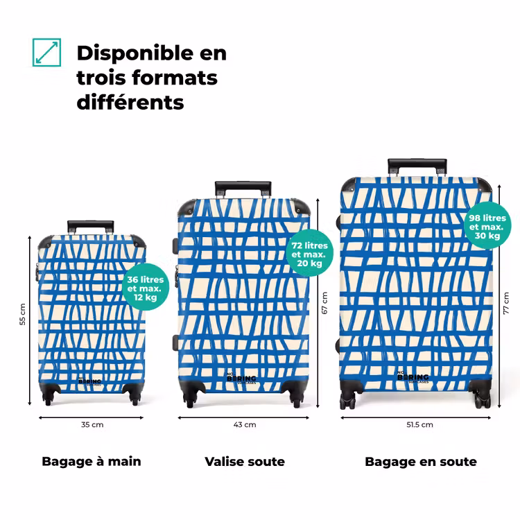Valise - Motif à carreaux - Bleu - Crème — 3