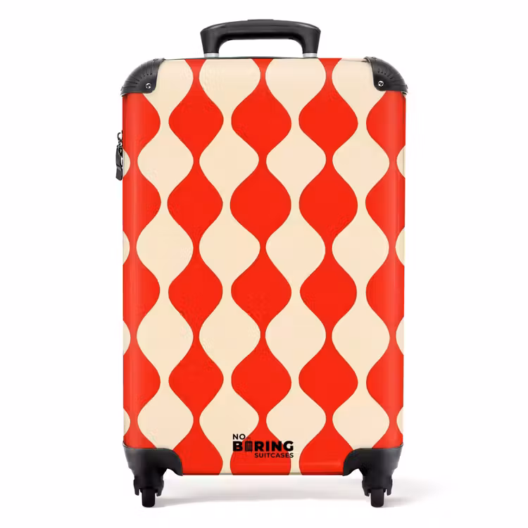 Valise - Motif ondulé - Rétro - Rouge - Beige — 1