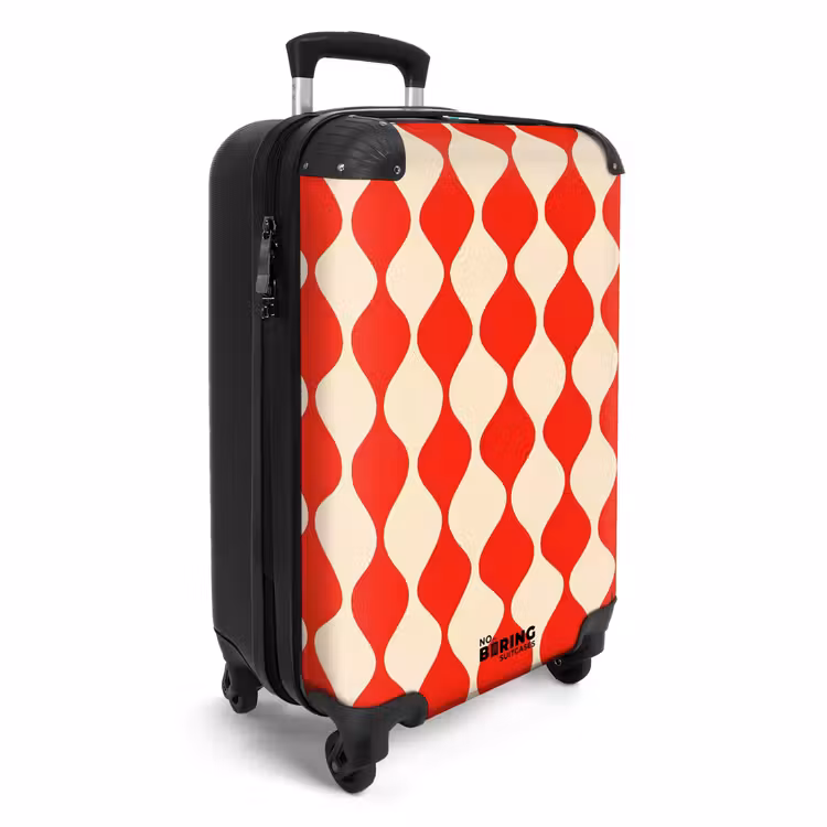 Valise - Motif ondulé - Rétro - Rouge - Beige — 2