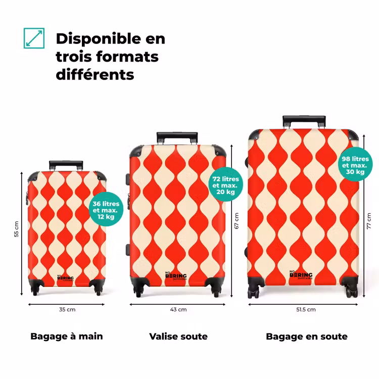 Valise - Motif ondulé - Rétro - Rouge - Beige — 3