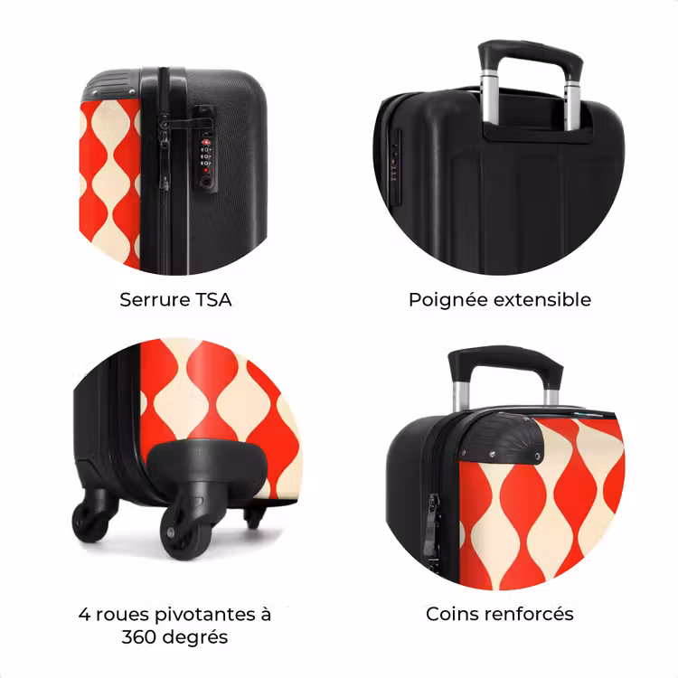 Valise - Motif ondulé - Rétro - Rouge - Beige — 8