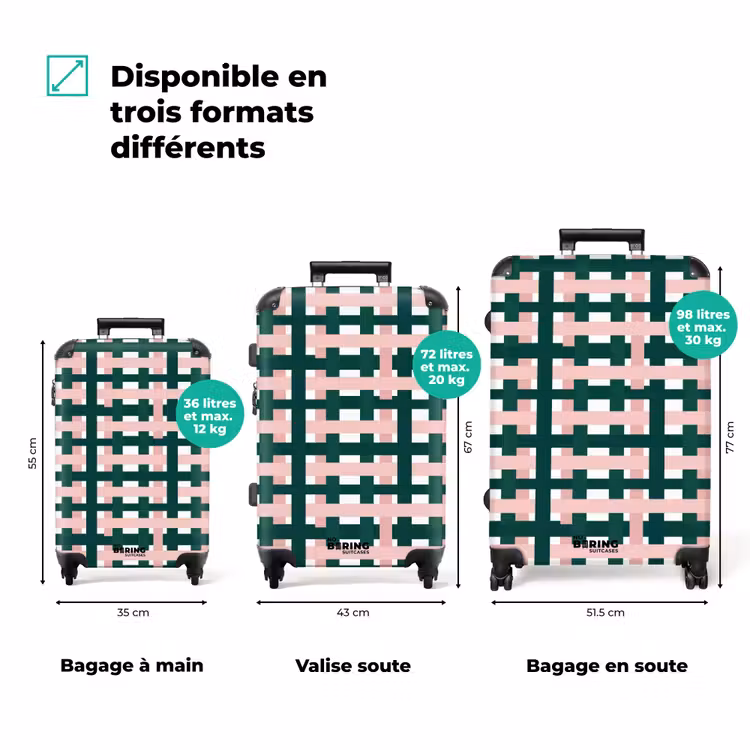 Valise - Motif tressé - Vert - Rose - Graphique — 3