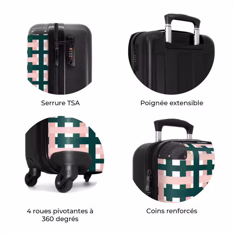 Valise - Motif tressé - Vert - Rose - Graphique — 8