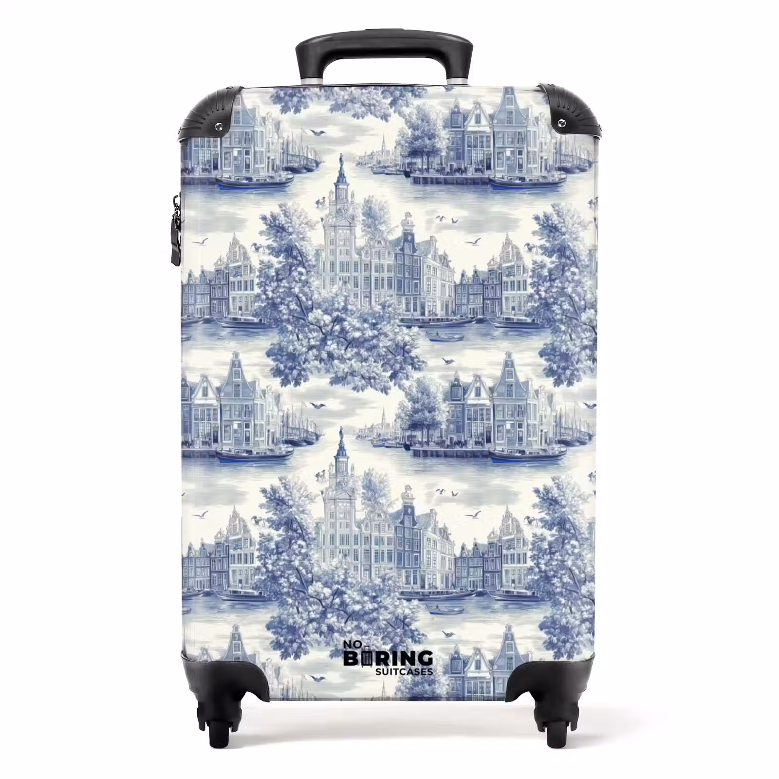 Valise - Maisons - Arbres - Eau - Oiseaux - Bleu — 1