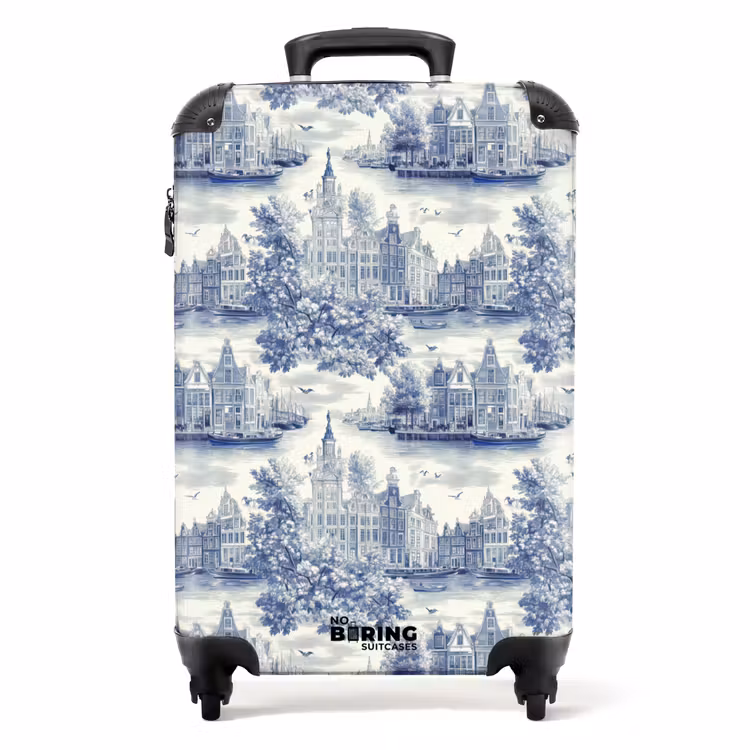 Valise - Maisons - Arbres - Eau - Oiseaux - Bleu — 1