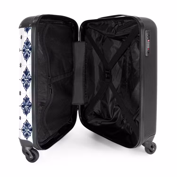 Valise - Motif carreaux - Bleu - Blanc - Fleur — 5