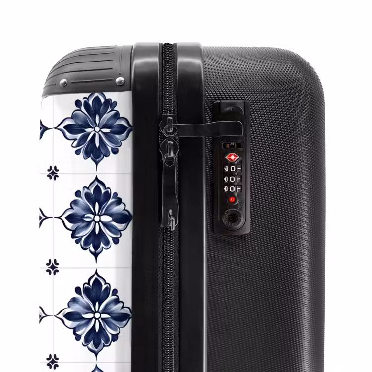 Valise - Motif carreaux - Bleu - Blanc - Fleur — 6