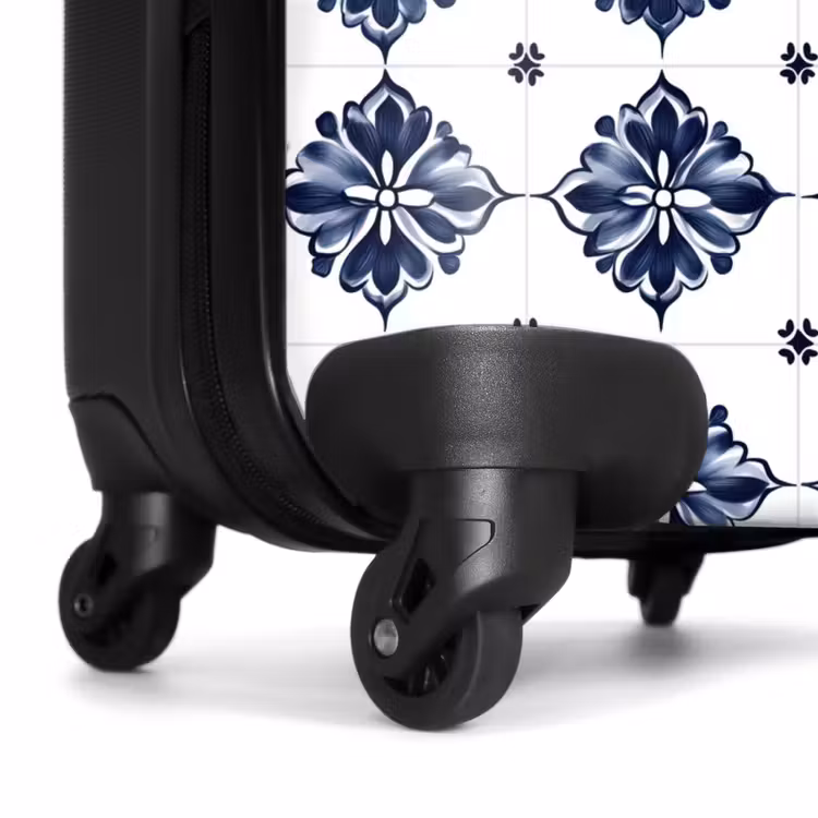 Valise - Motif carreaux - Bleu - Blanc - Fleur — 7