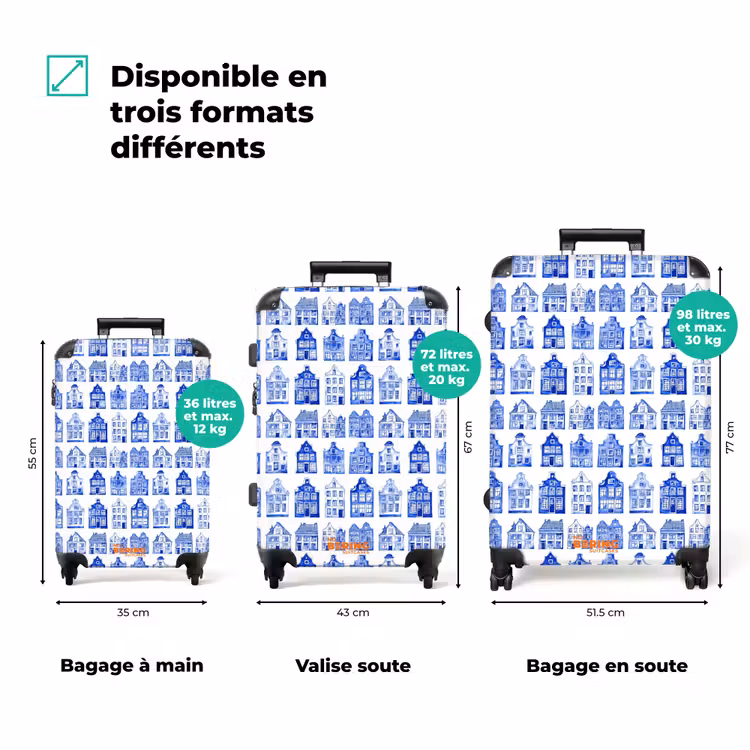 Valise - Motif - Maisons - Bleu — 3