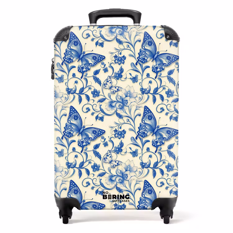 Valise - Papillons - Fleurs - Bleu - Botanique — 1