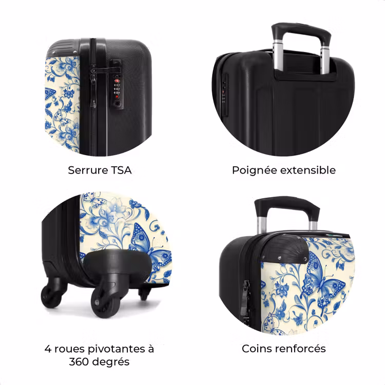 Valise - Papillons - Fleurs - Bleu - Botanique — 8