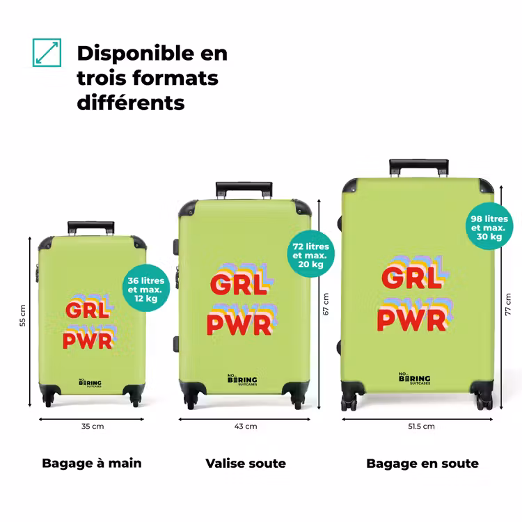 Valise - Grl pwr - Vert - Rouge - 3D — 3