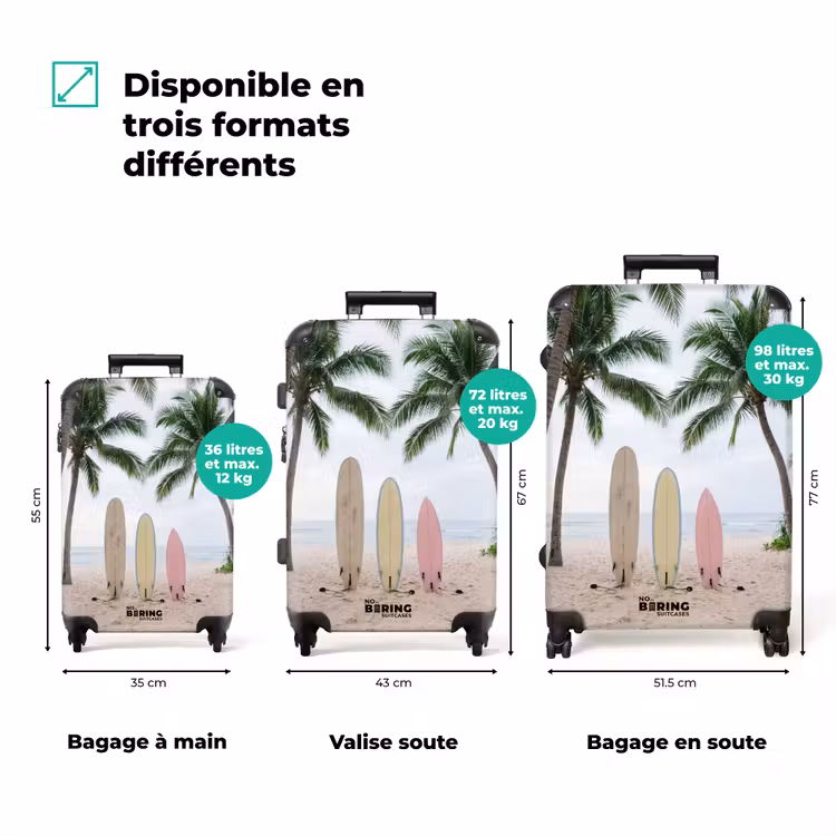 Valise - Planche de surf - Palmiers - Coloré — 3