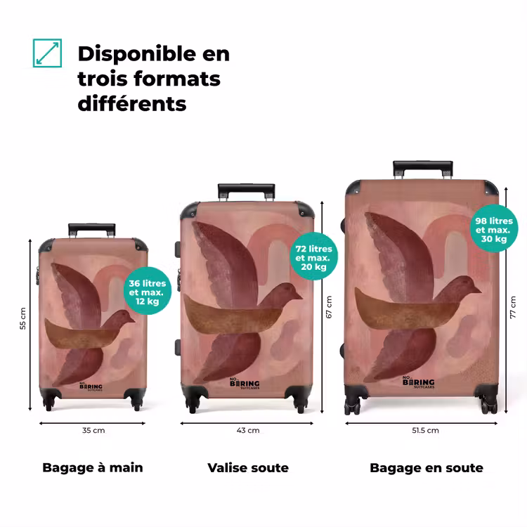 Valise - Illustration - Oiseaux - Abstrait - Rose — 3