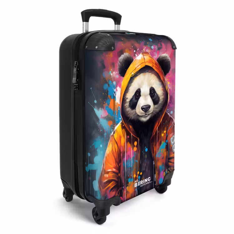 Valise - Panda avec veste orange et éclaboussures de peinture — 2