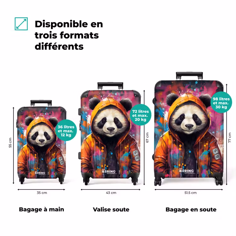 Valise - Panda avec veste orange et éclaboussures de peinture — 3