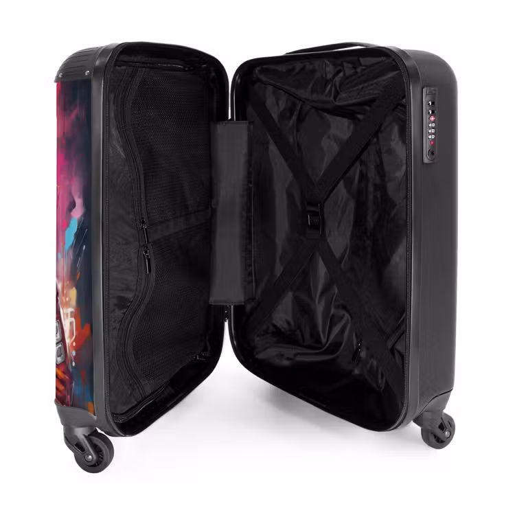 Valise - Panda avec veste orange et éclaboussures de peinture — 5